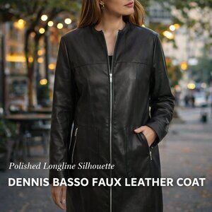 Dennis by Dennis Basso Faux Leather Zip Coat Women’s L Black